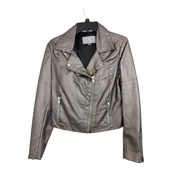 Tart Collection Moto Jacket Gray Vegan Leather Size Medium Double Breasted - Picture 1 of 12